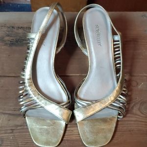 Seychelles metallic strappy leather wedge heels